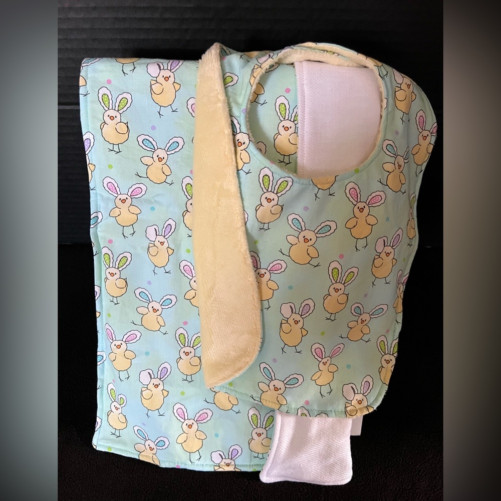 Easter chicks baby bib and burp cloth set. Handmade; New w/o tags.